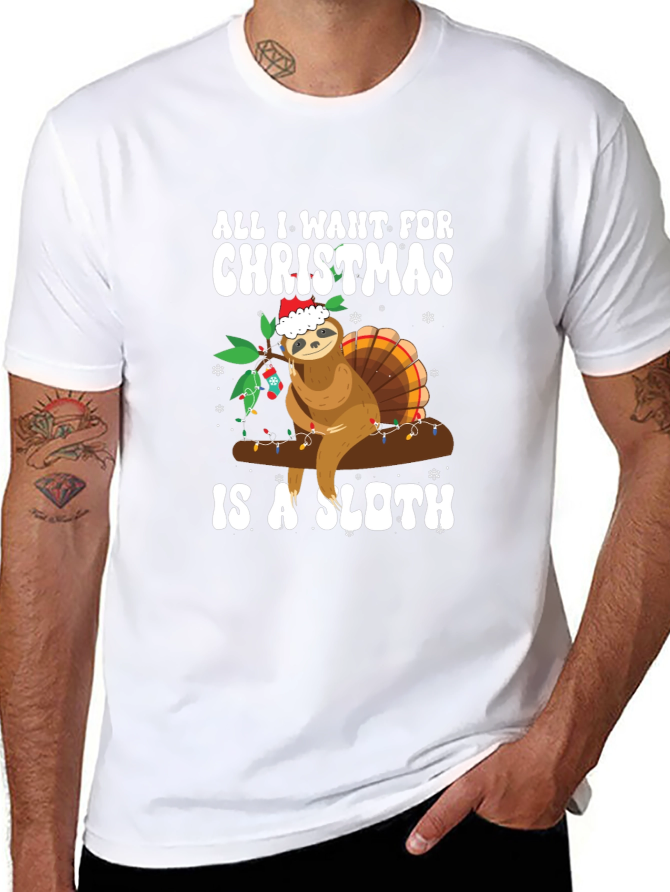 Christmas Sloth Graphic Tee - Holiday Humor