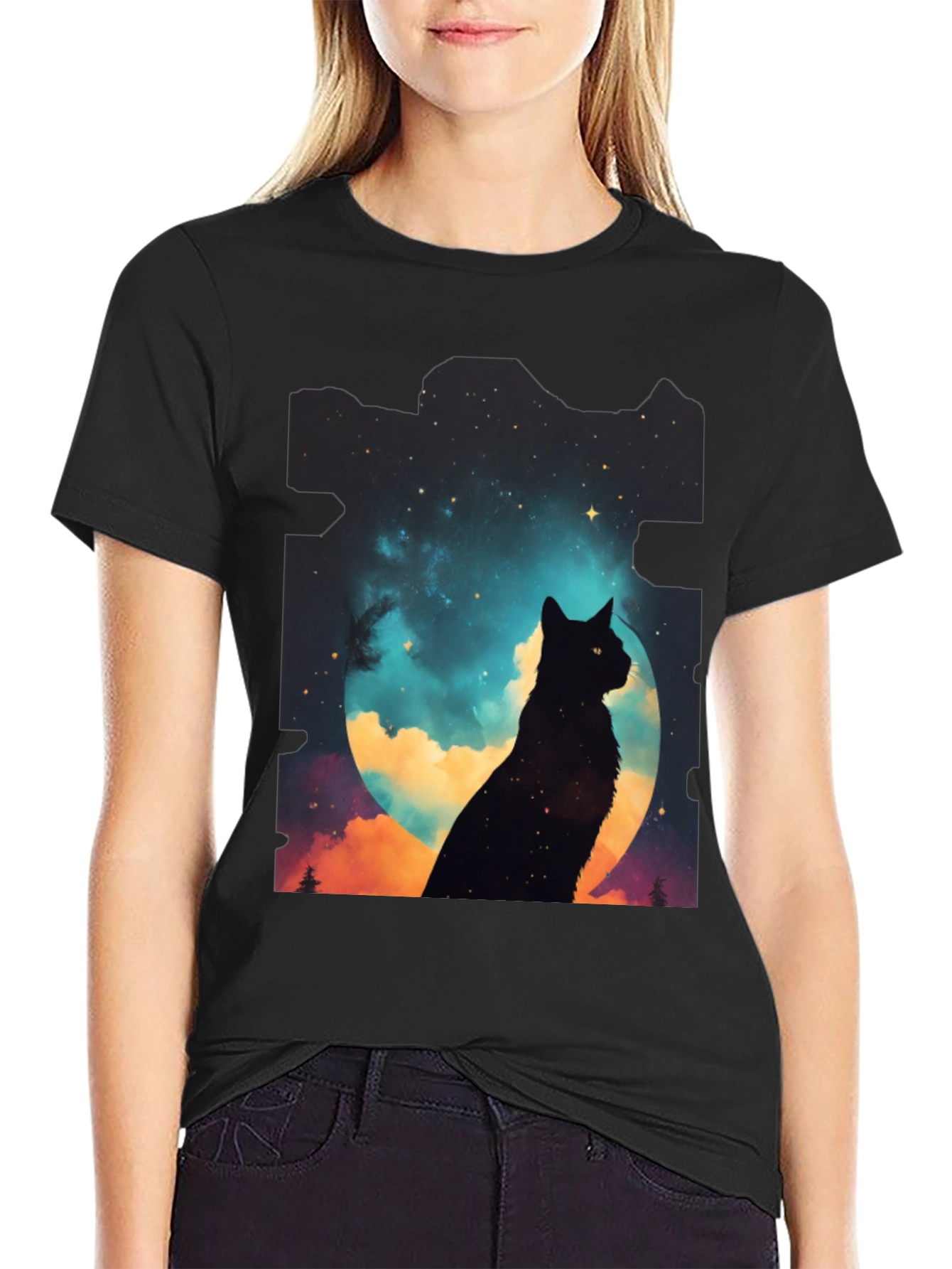 Celestial Cat Silhouette Tee