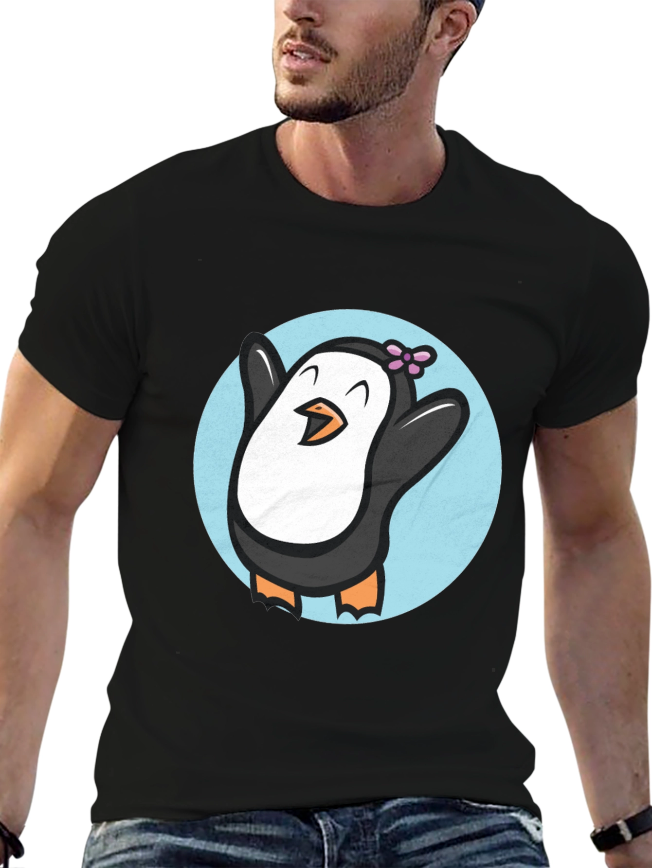 Cute Penguin Graphic T-Shirt - Black