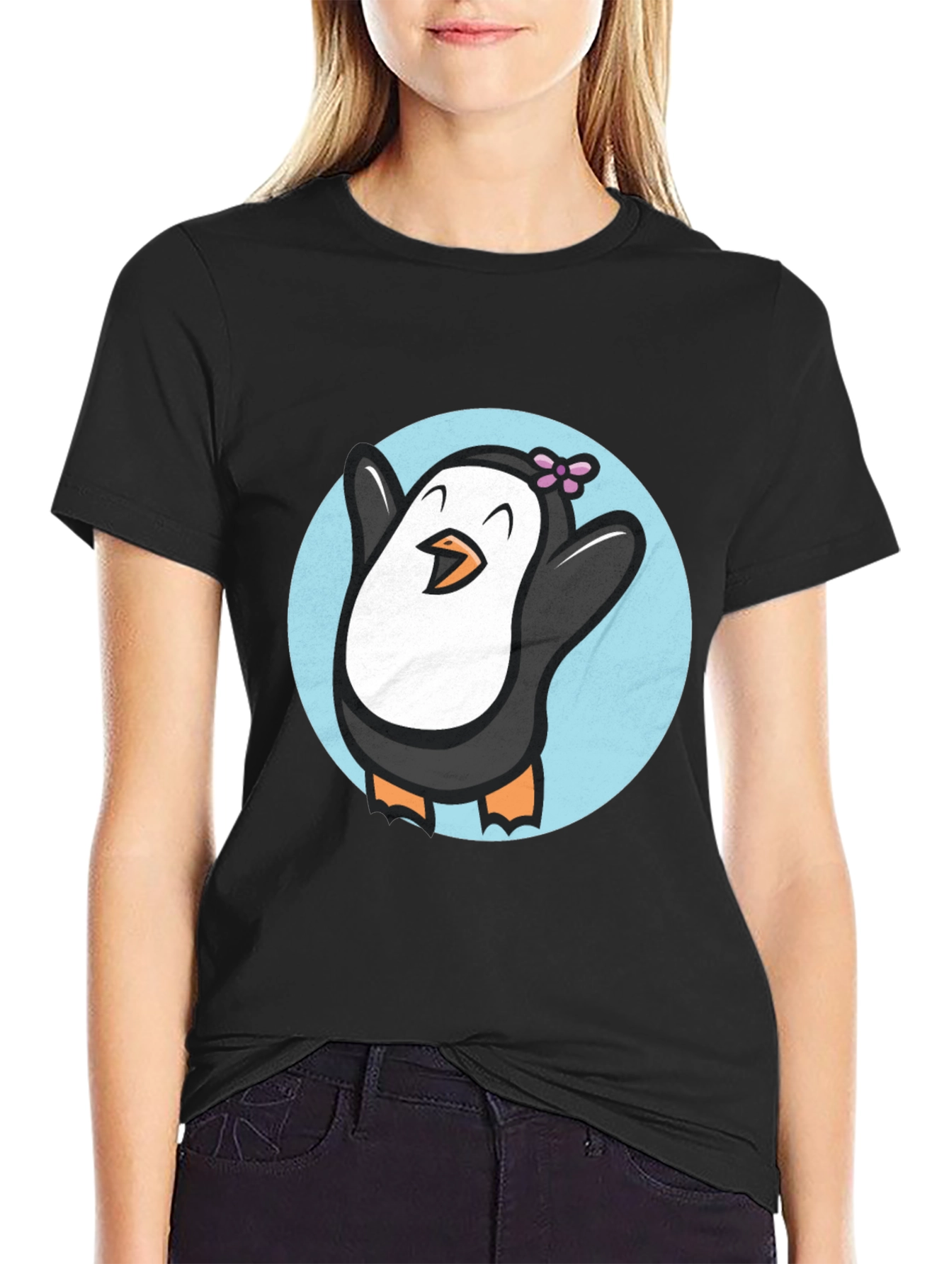Cute Penguin Graphic T-Shirt - Black