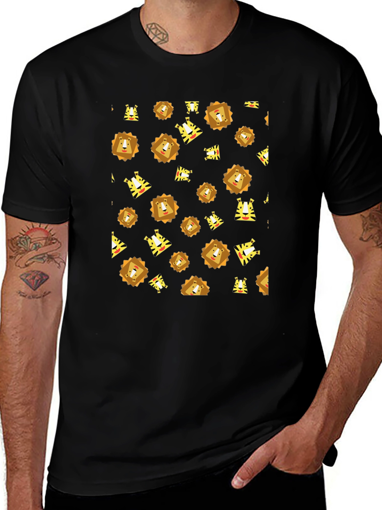 Mens Black Lion Graphic Print Tee