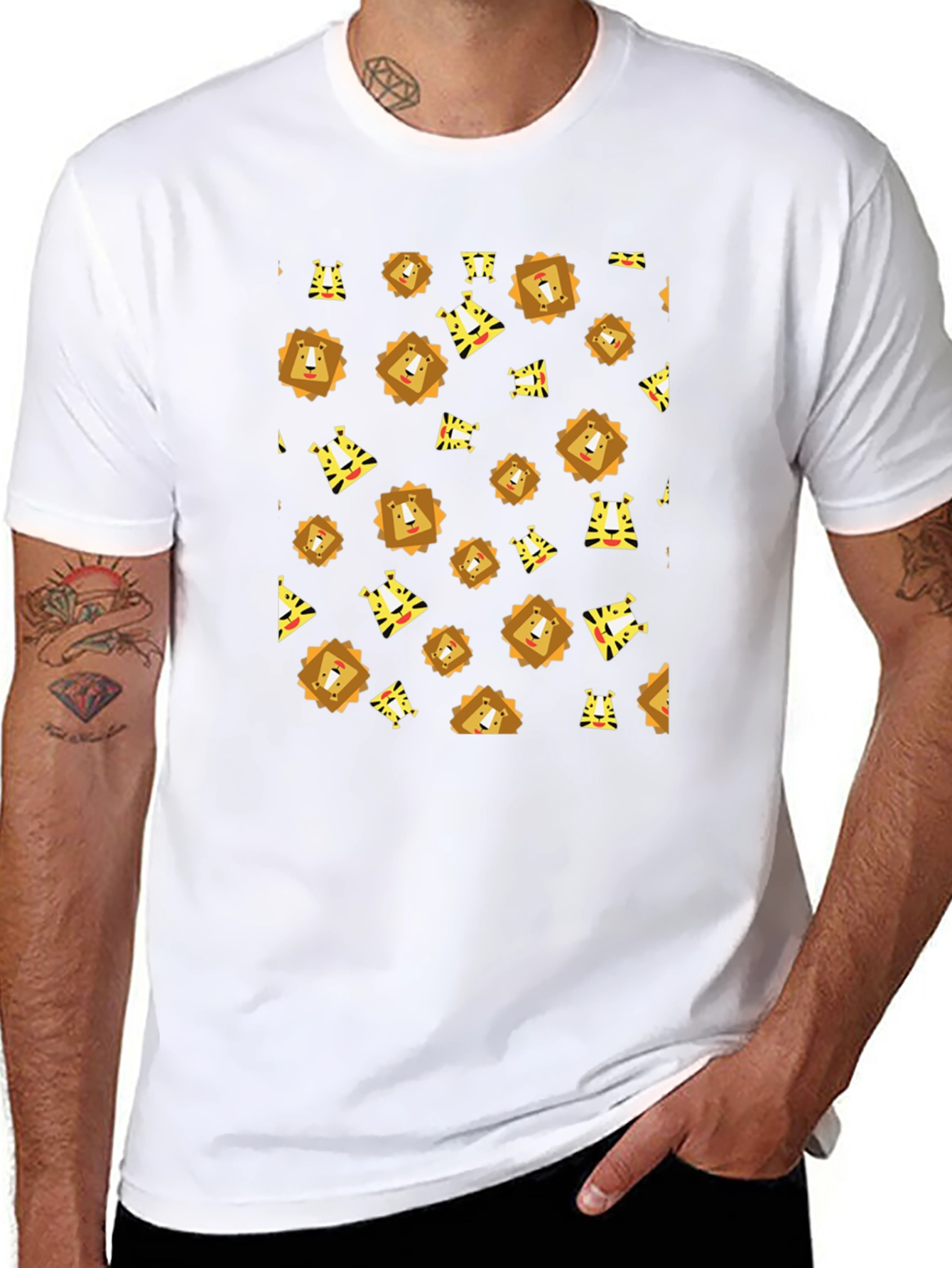 Mens Black Lion Graphic Print Tee