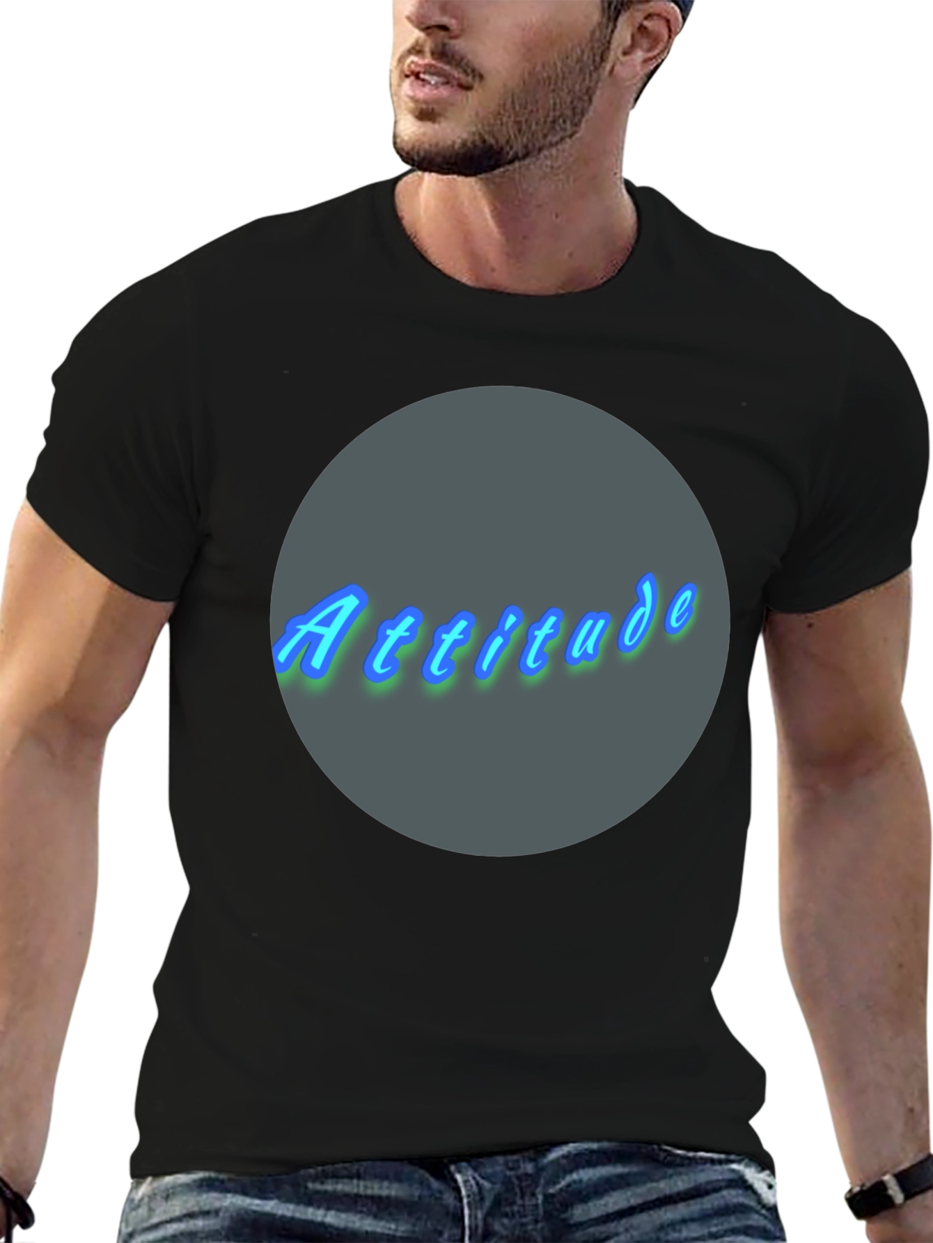 Attitude Graphic Print Crew Neck T-Shirt