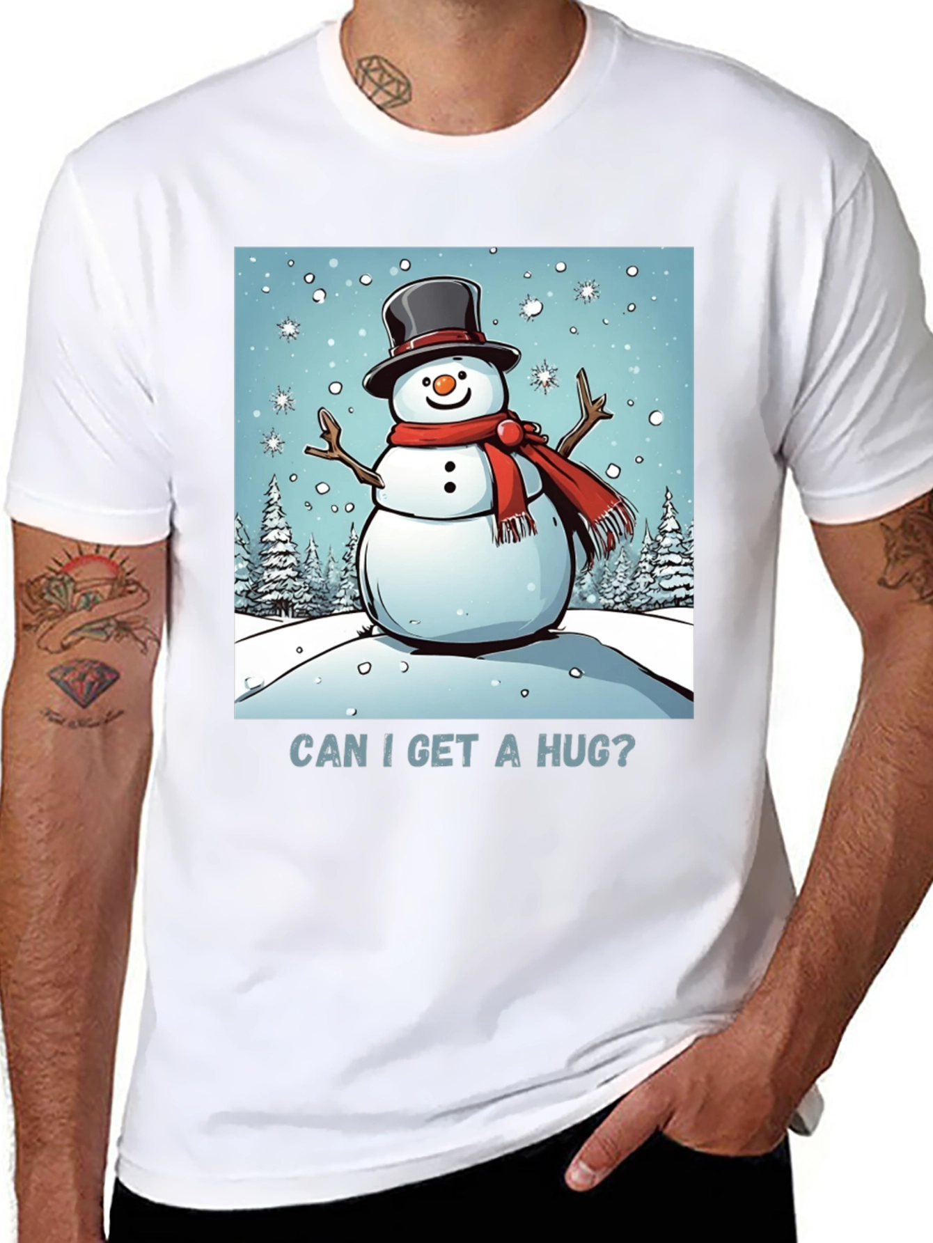 Snowman Hug T-Shirt - Winter Holiday Festive Tee