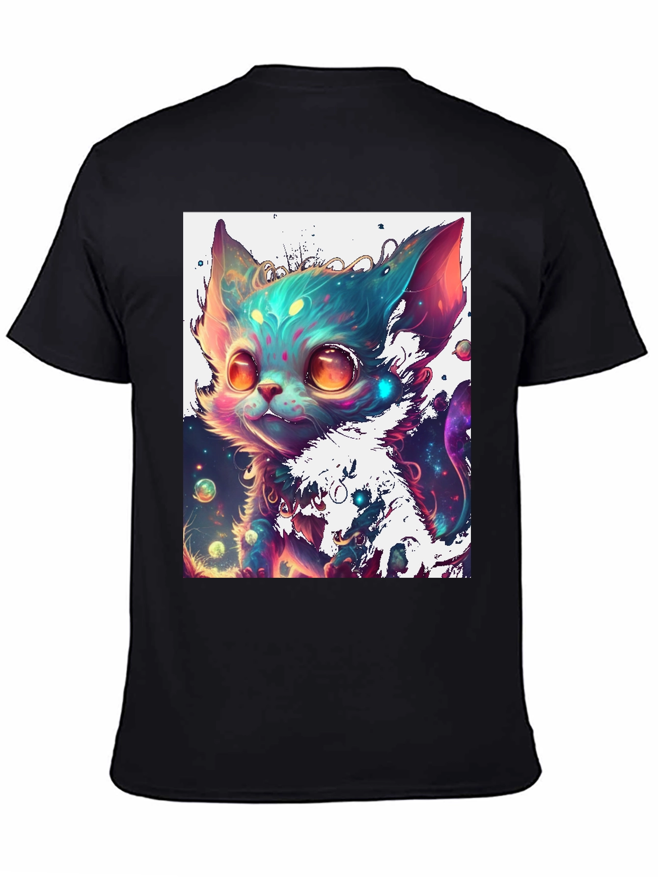 Cosmic Kitten Graphic Tee - Black Cotton Blend