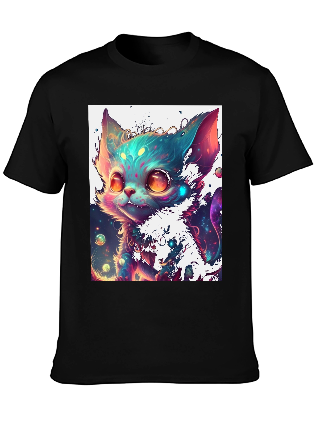 Cosmic Kitten Graphic Tee - Black Cotton Blend