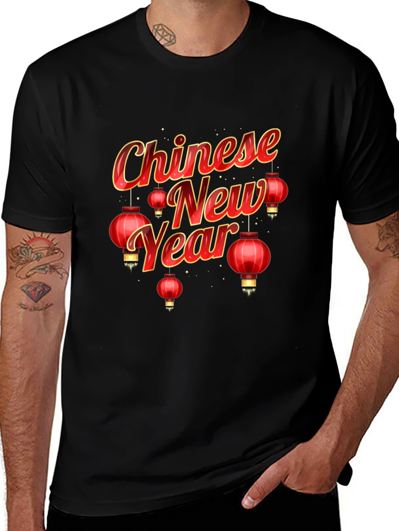 Chinese New Year Graphic Tee - Black Cotton Blend