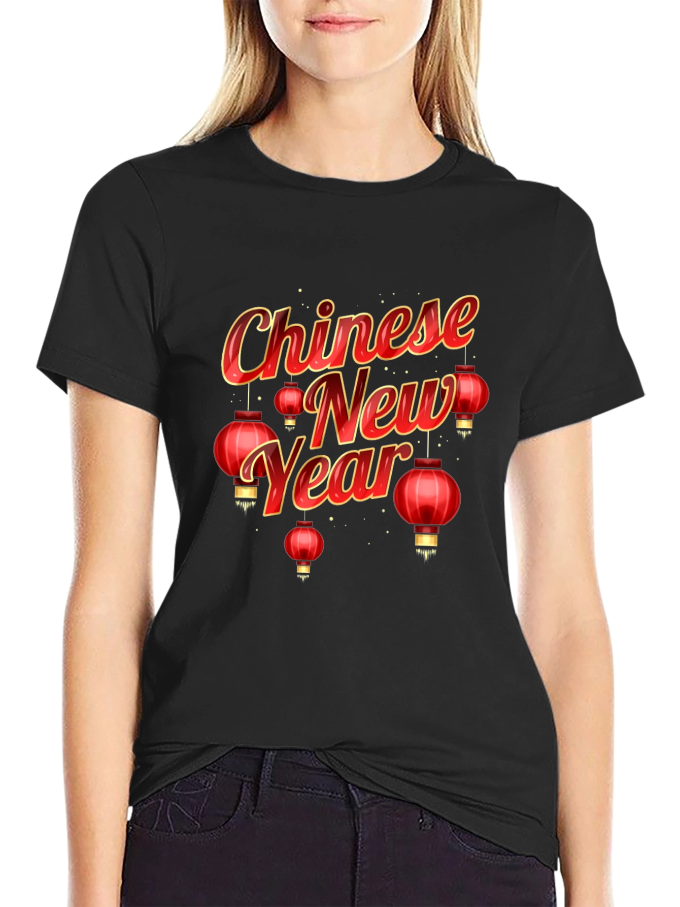 Chinese New Year Graphic Tee - Black Cotton Blend