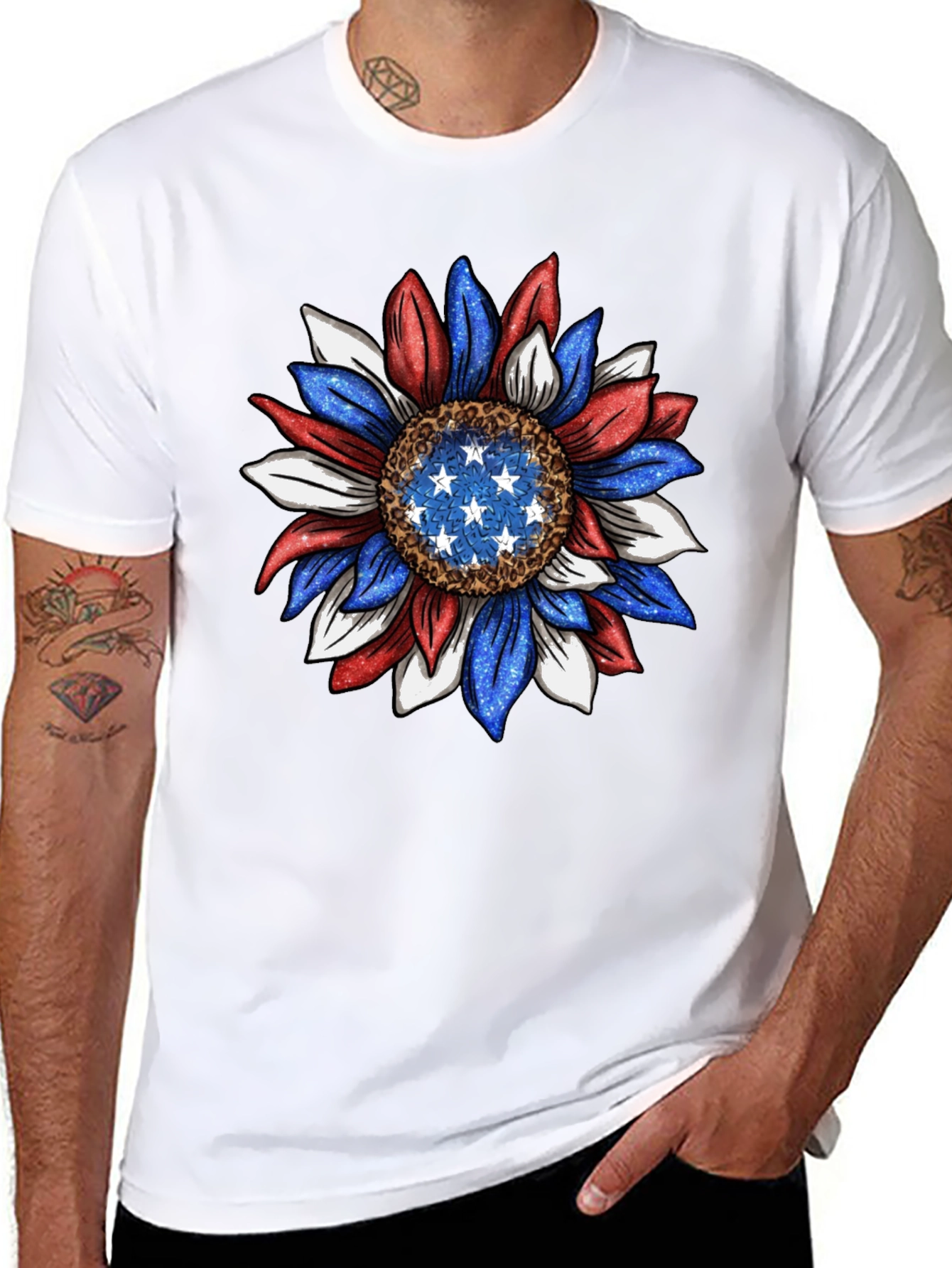 Patriotic Sunflower Graphic Tee - USA Pride