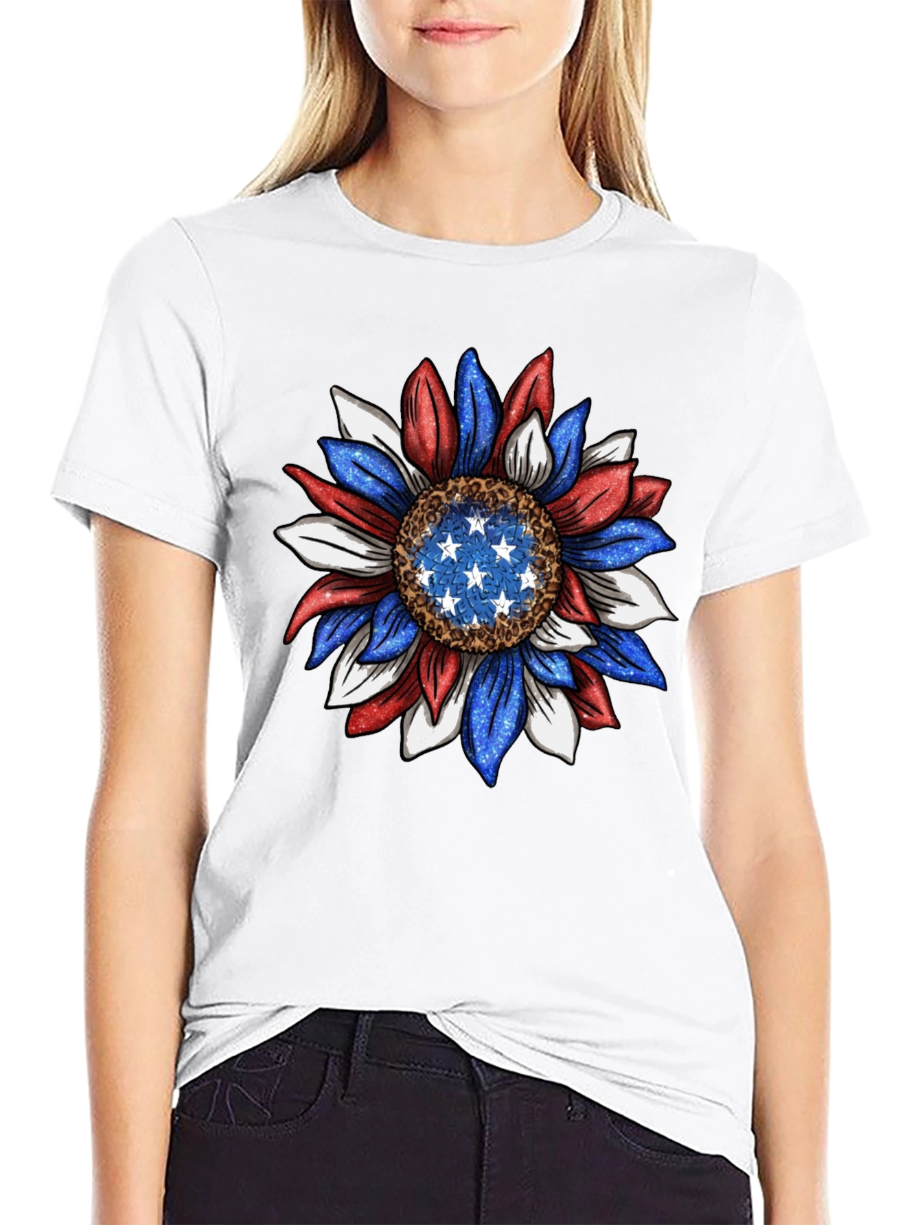 Patriotic Sunflower Graphic Tee - USA Pride