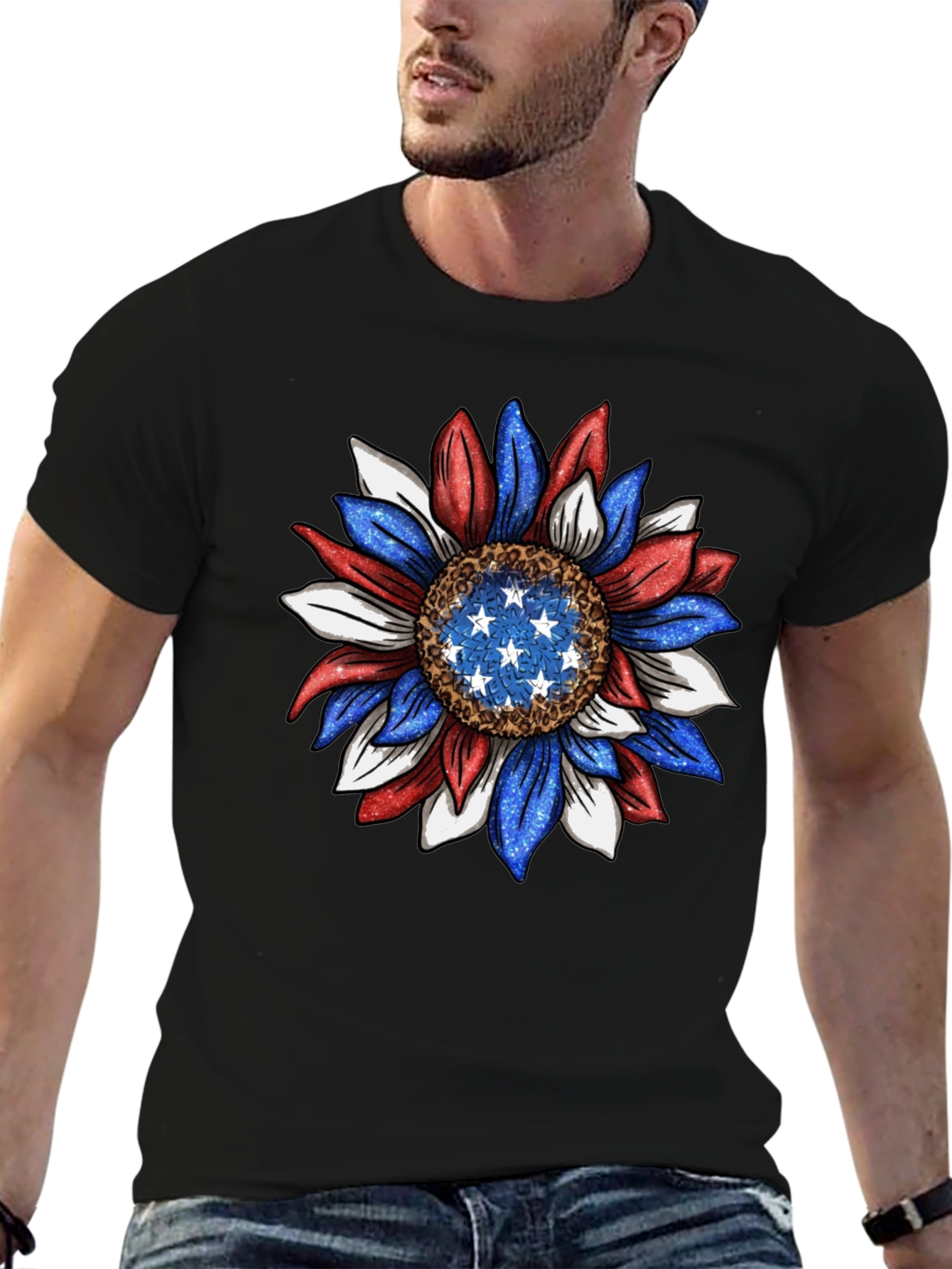 Patriotic Sunflower Graphic Tee - USA Pride
