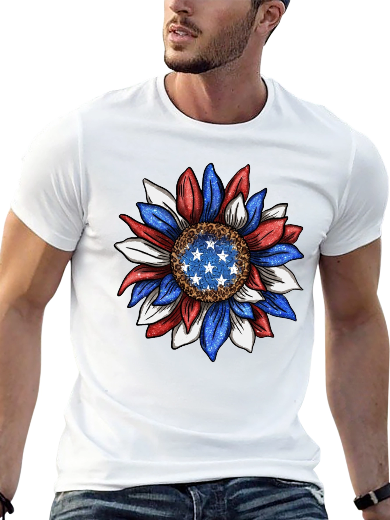 Patriotic Sunflower Graphic Tee - USA Pride