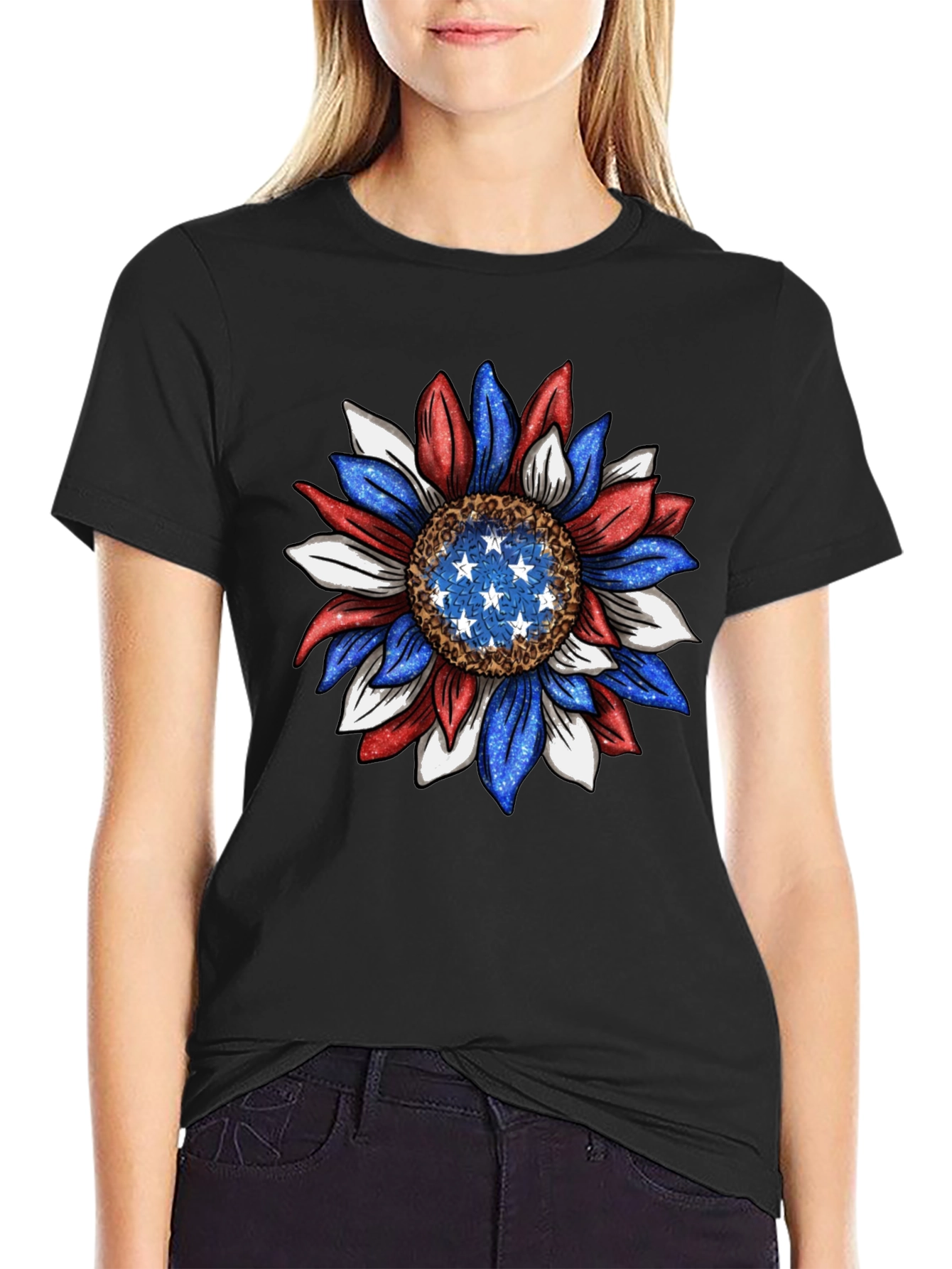 Patriotic Sunflower Graphic Tee - USA Pride