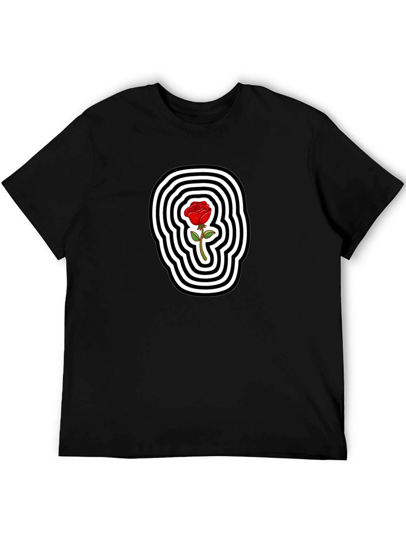 Rose Graphic Tee - Black Cotton Blend T-Shirt