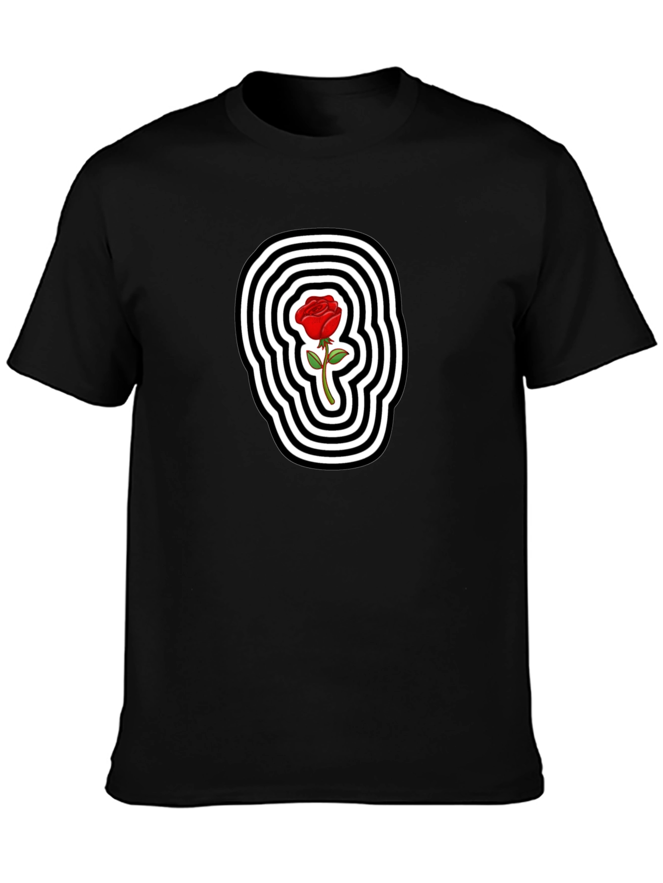 Rose Graphic Tee - Black Cotton Blend T-Shirt
