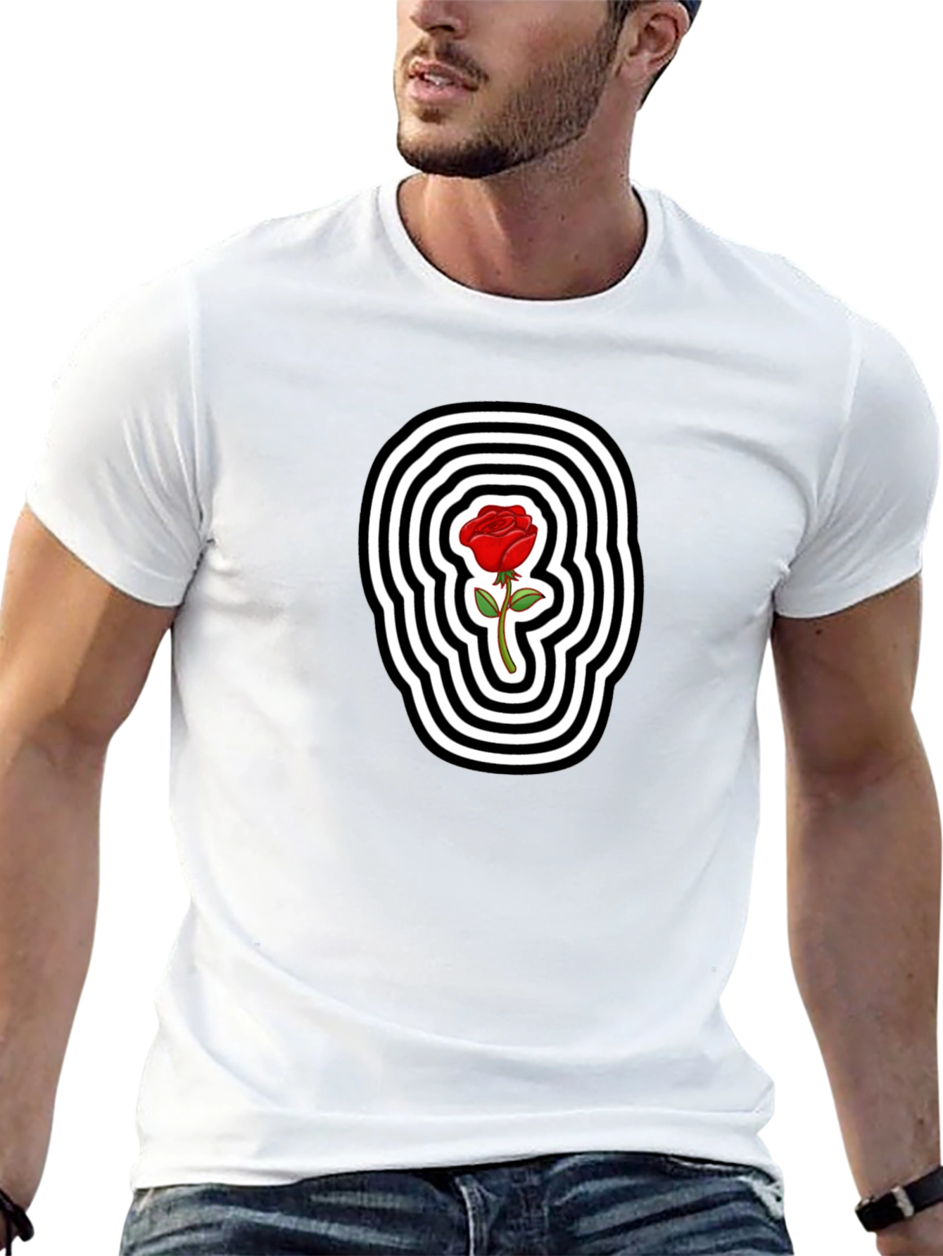 Rose Graphic Tee - Black Cotton Blend T-Shirt