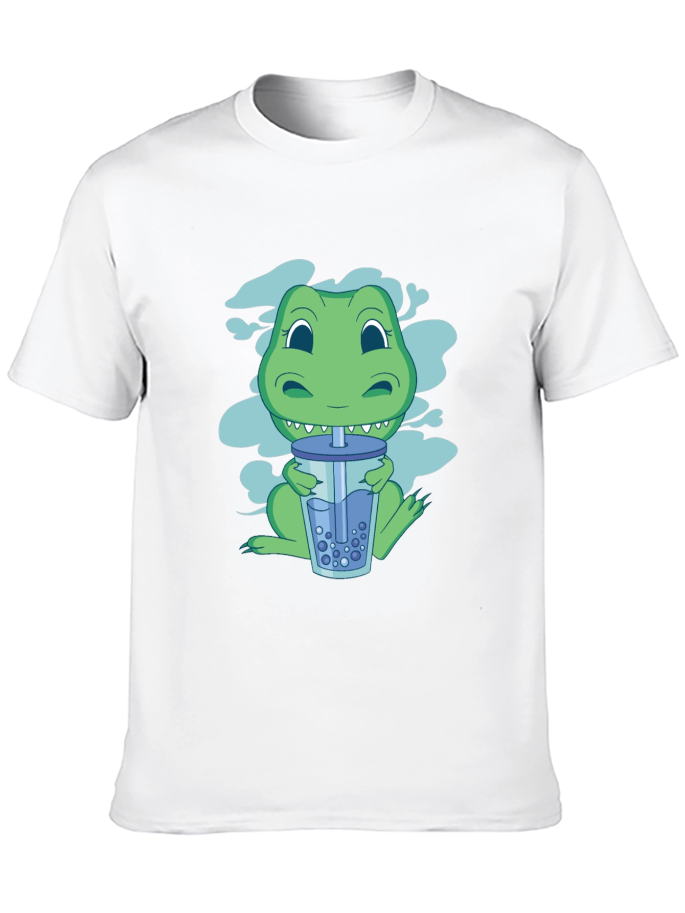 Dino Boba Tea Graphic Tee - Black Cotton T-Shirt