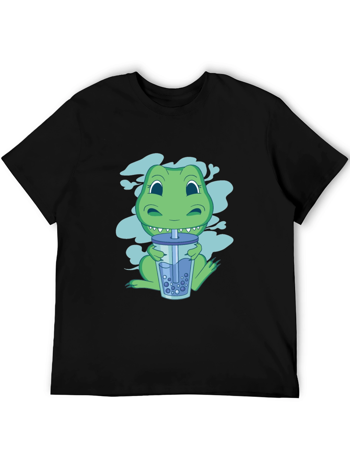 Dino Boba Tea Graphic Tee - Black Cotton T-Shirt