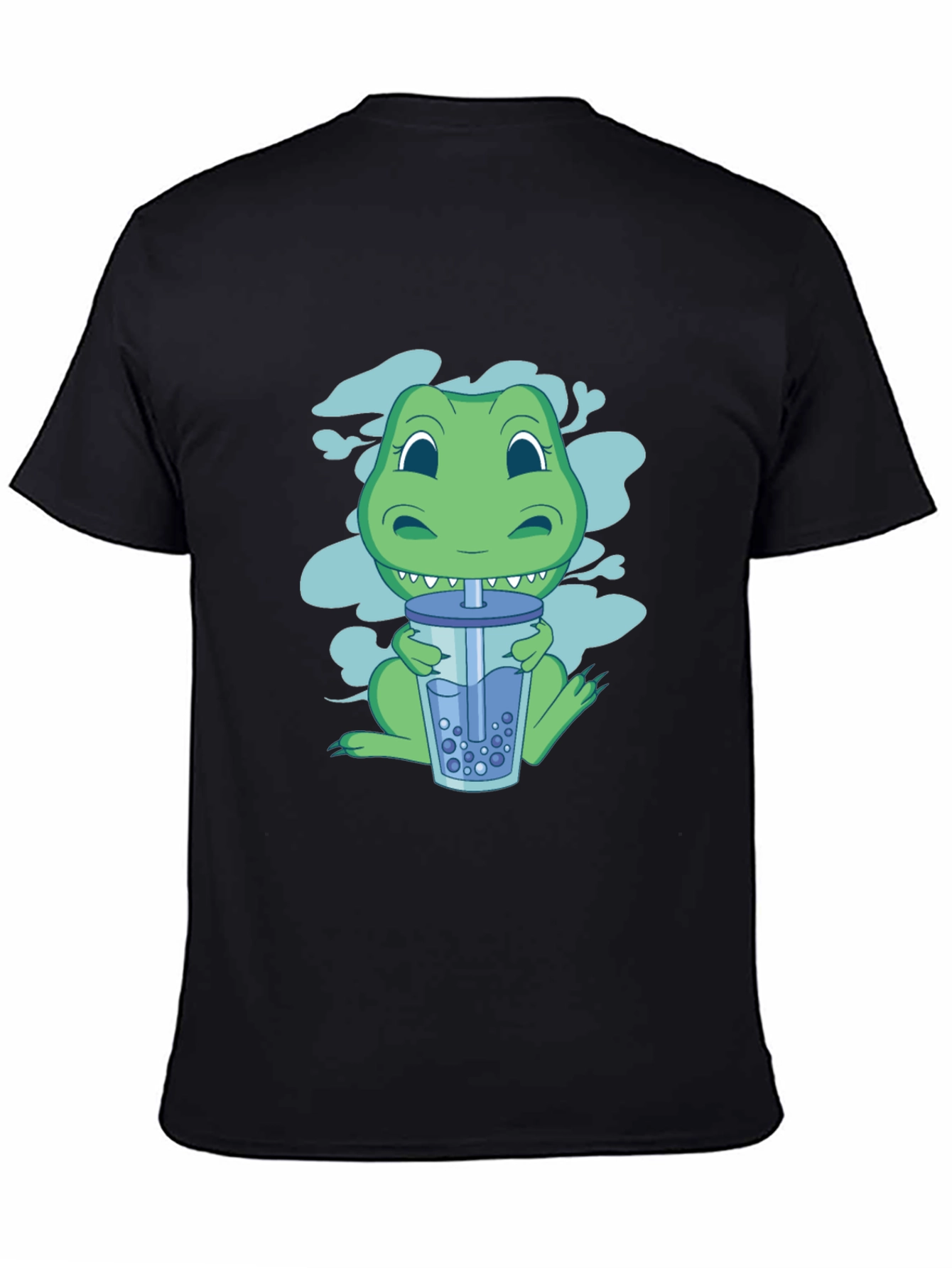 Dino Boba Tea Graphic Tee - Black Cotton T-Shirt