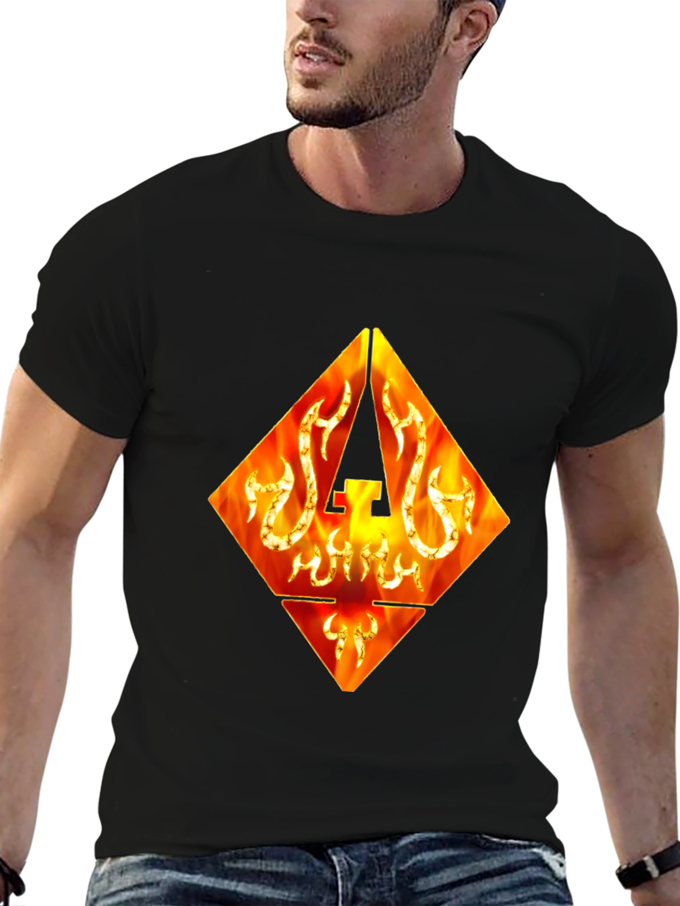 Fiery Diamond Graphic Tee - Black Cotton T-Shirt