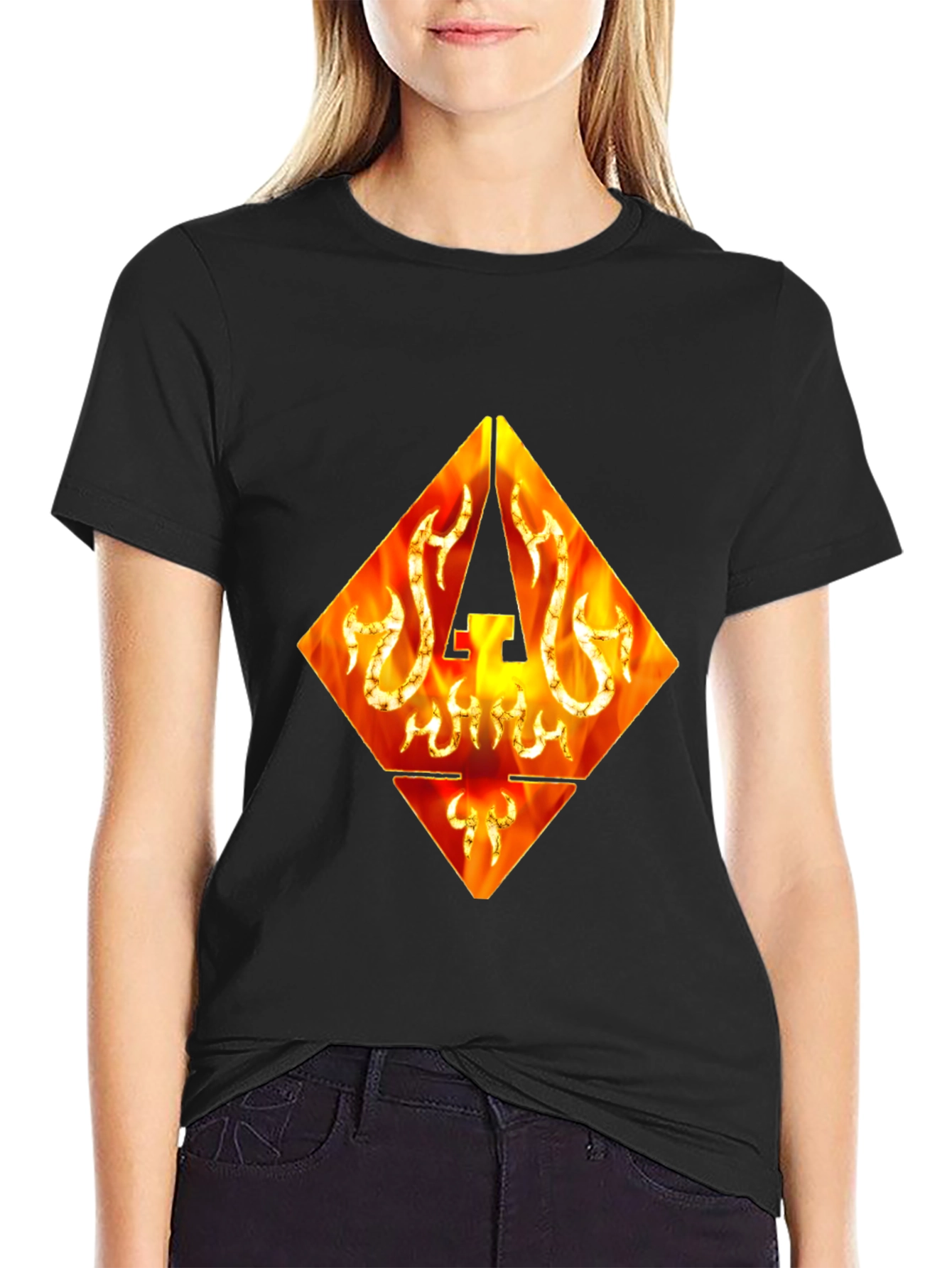 Fiery Diamond Graphic Tee - Black Cotton T-Shirt