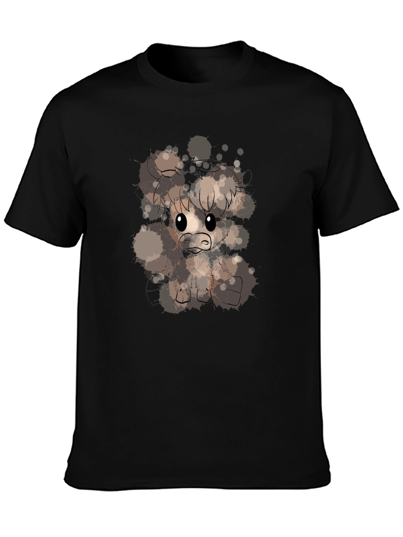 Cute Highland Cow Art T-Shirt - Black