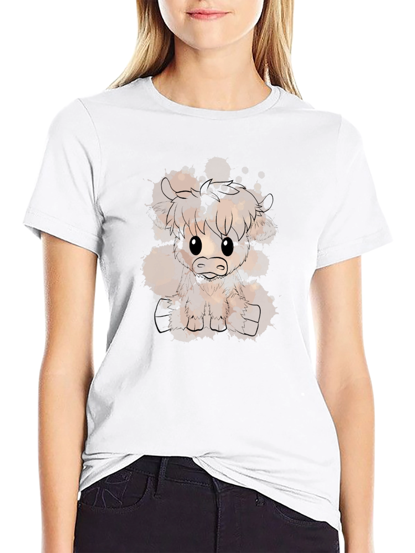 Cute Highland Cow Art T-Shirt - Black