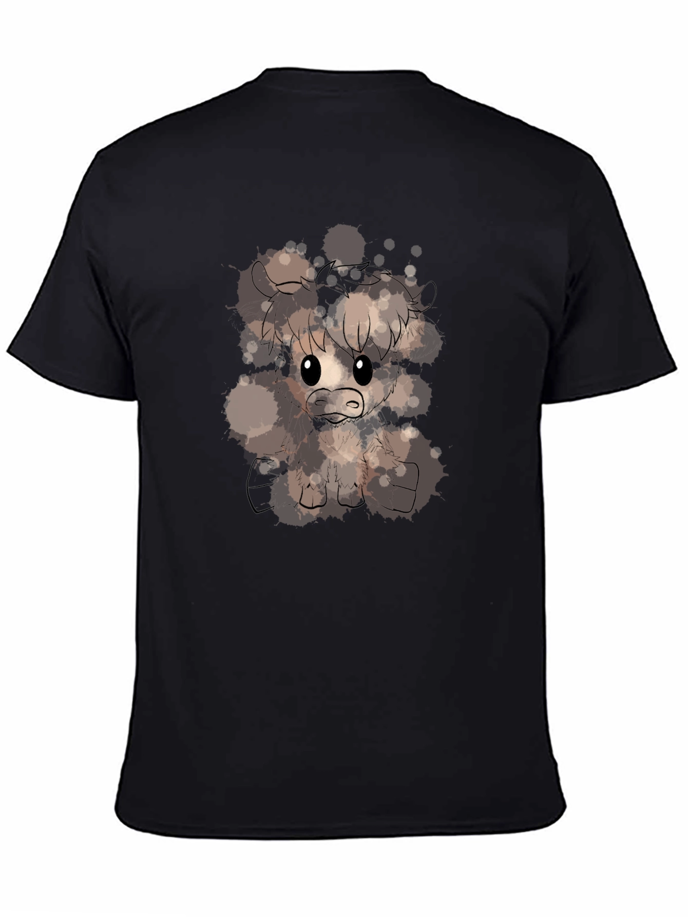 Cute Highland Cow Art T-Shirt - Black