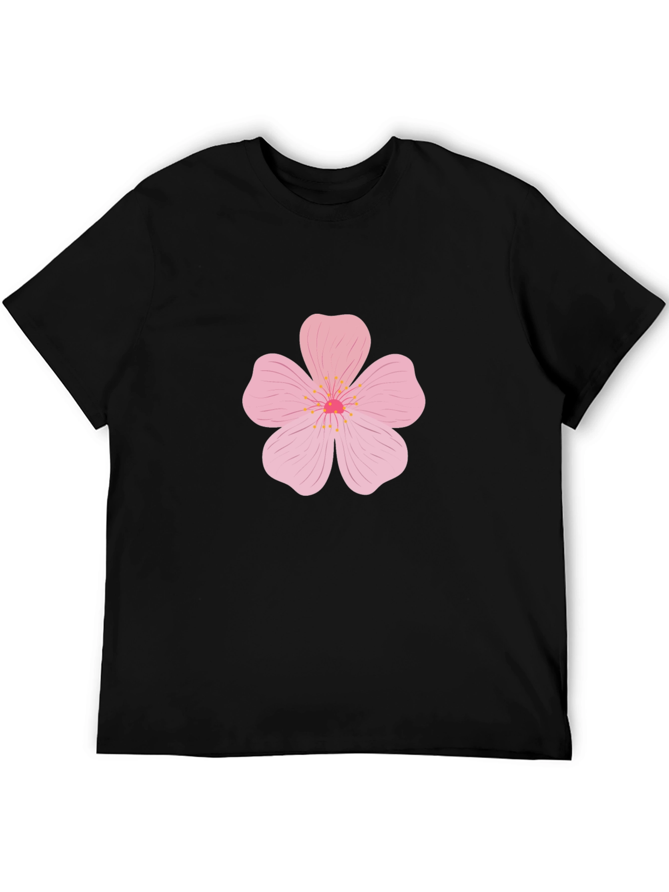 Mens Black T-Shirt with Pink Flower Design
