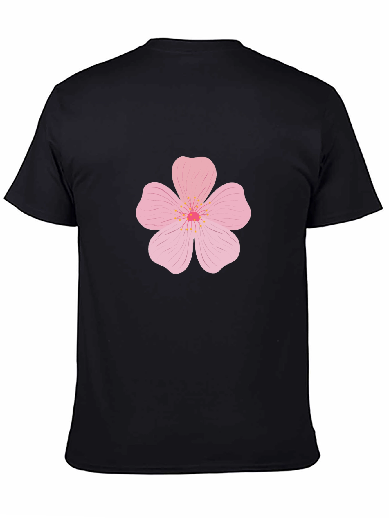 Mens Black T-Shirt with Pink Flower Design