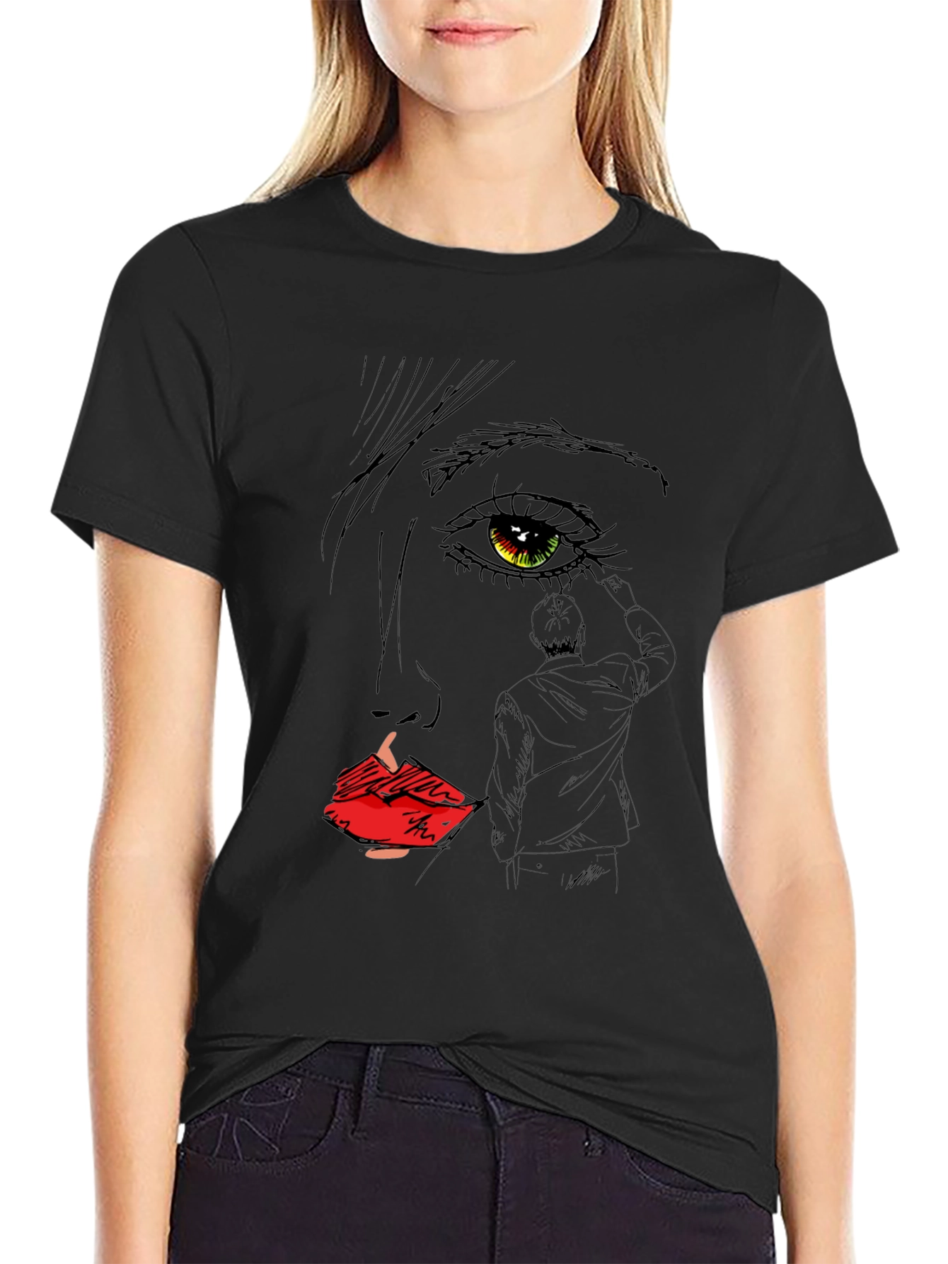 Artistic Face Sketch Graphic Tee - Black Unisex T-Shirt
