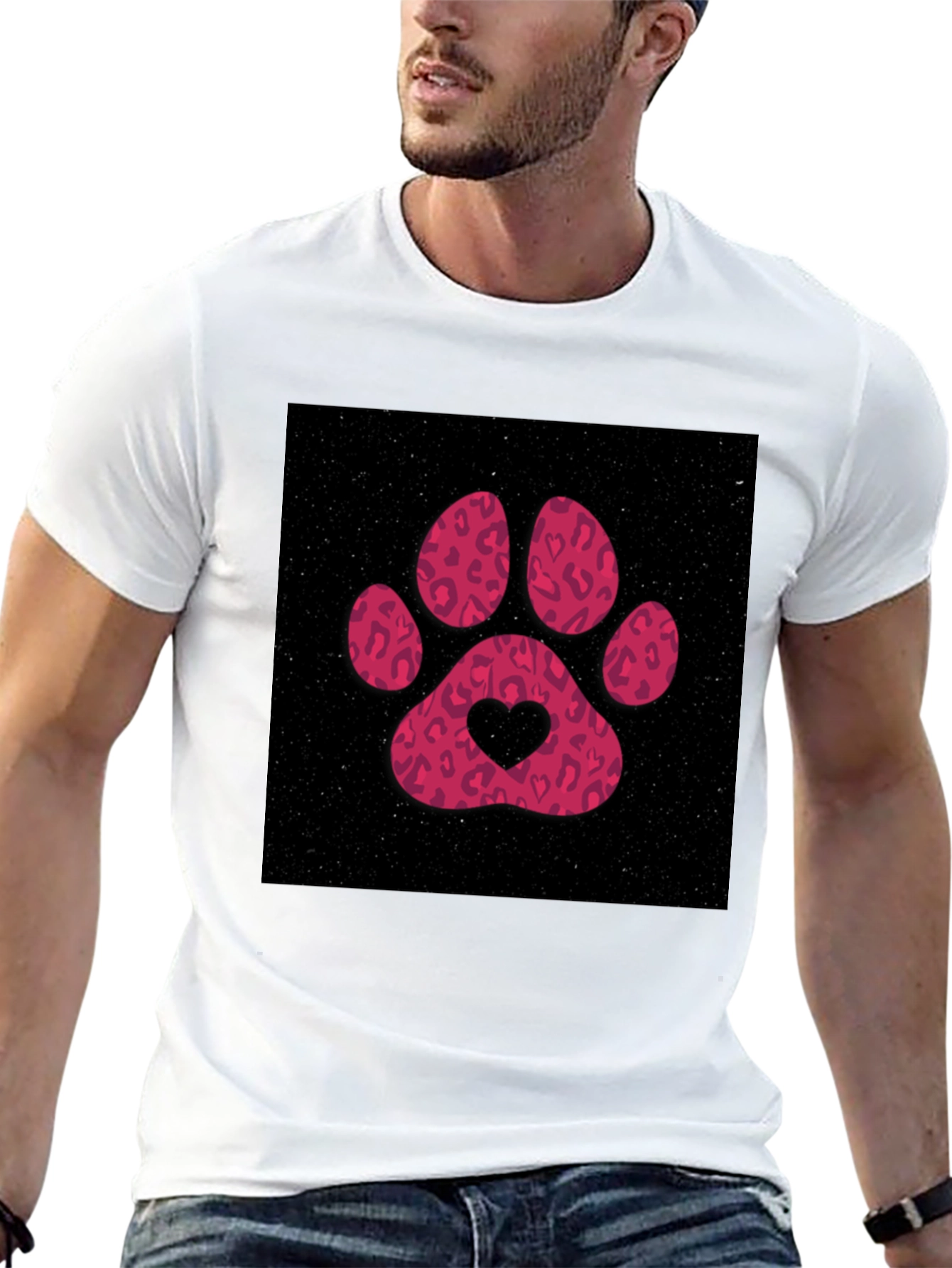 Paw Print Heart Graphic Tee - Casual Black T-Shirt