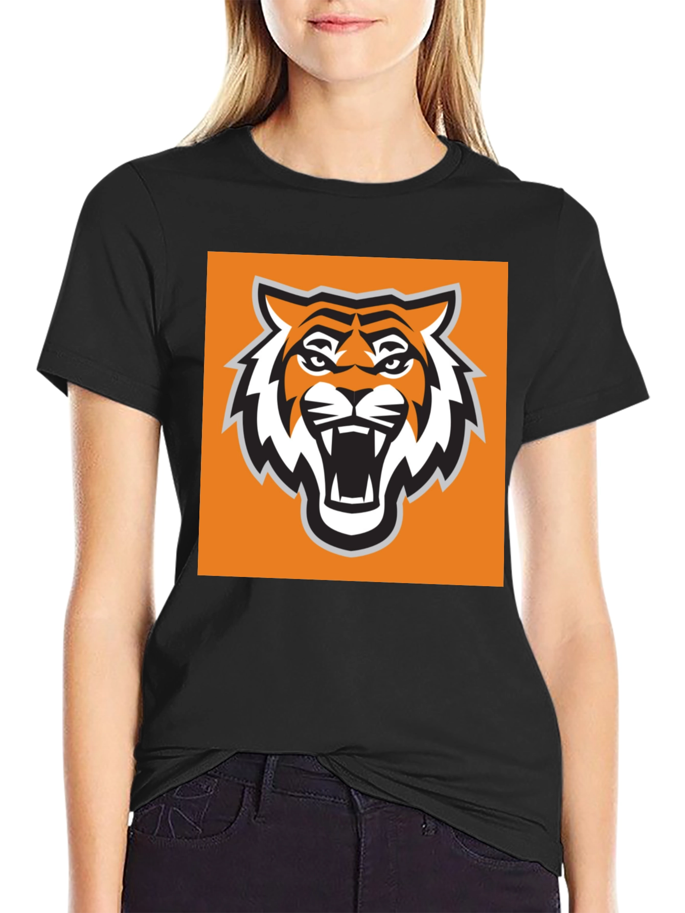 Tiger Mascot Graphic Tee - Bold Black T-Shirt