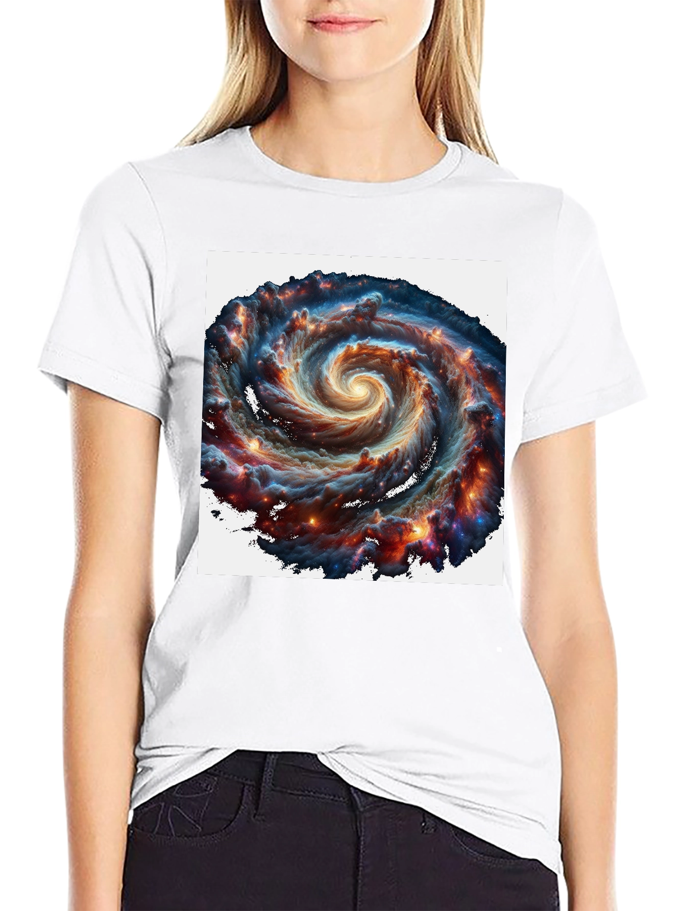 Swirling Galaxy Graphic Tee - Black Cotton Comfort