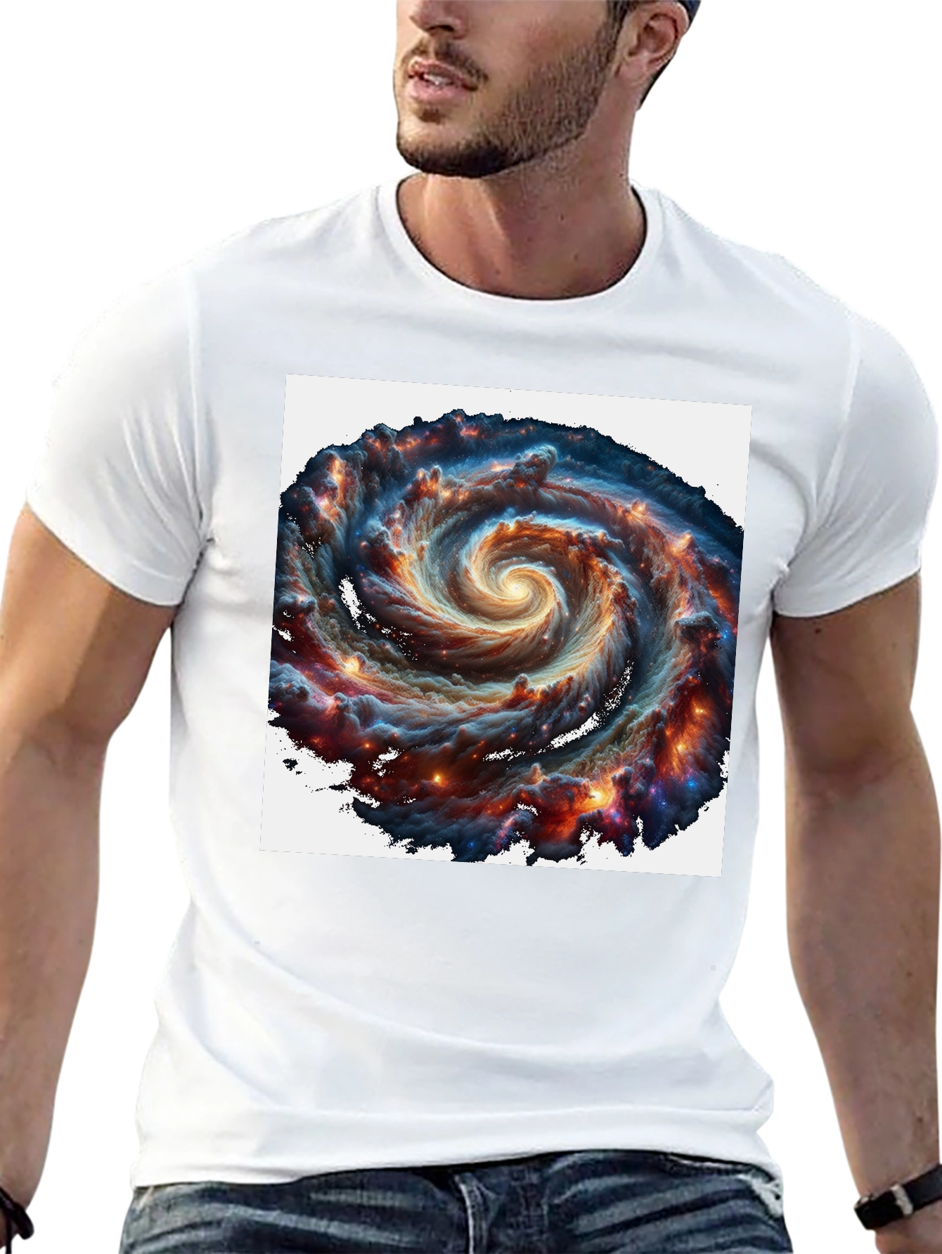 Swirling Galaxy Graphic Tee - Black Cotton Comfort
