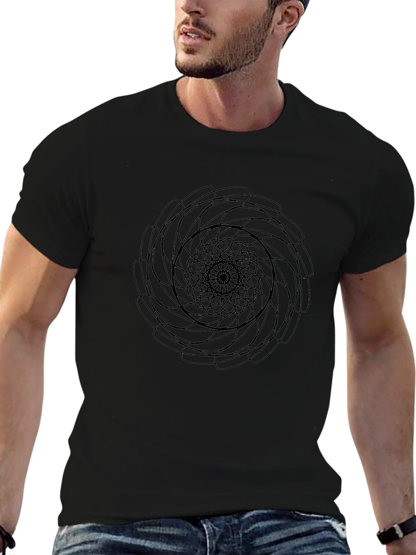 Spiral Graphic Print Mens Black T-Shirt