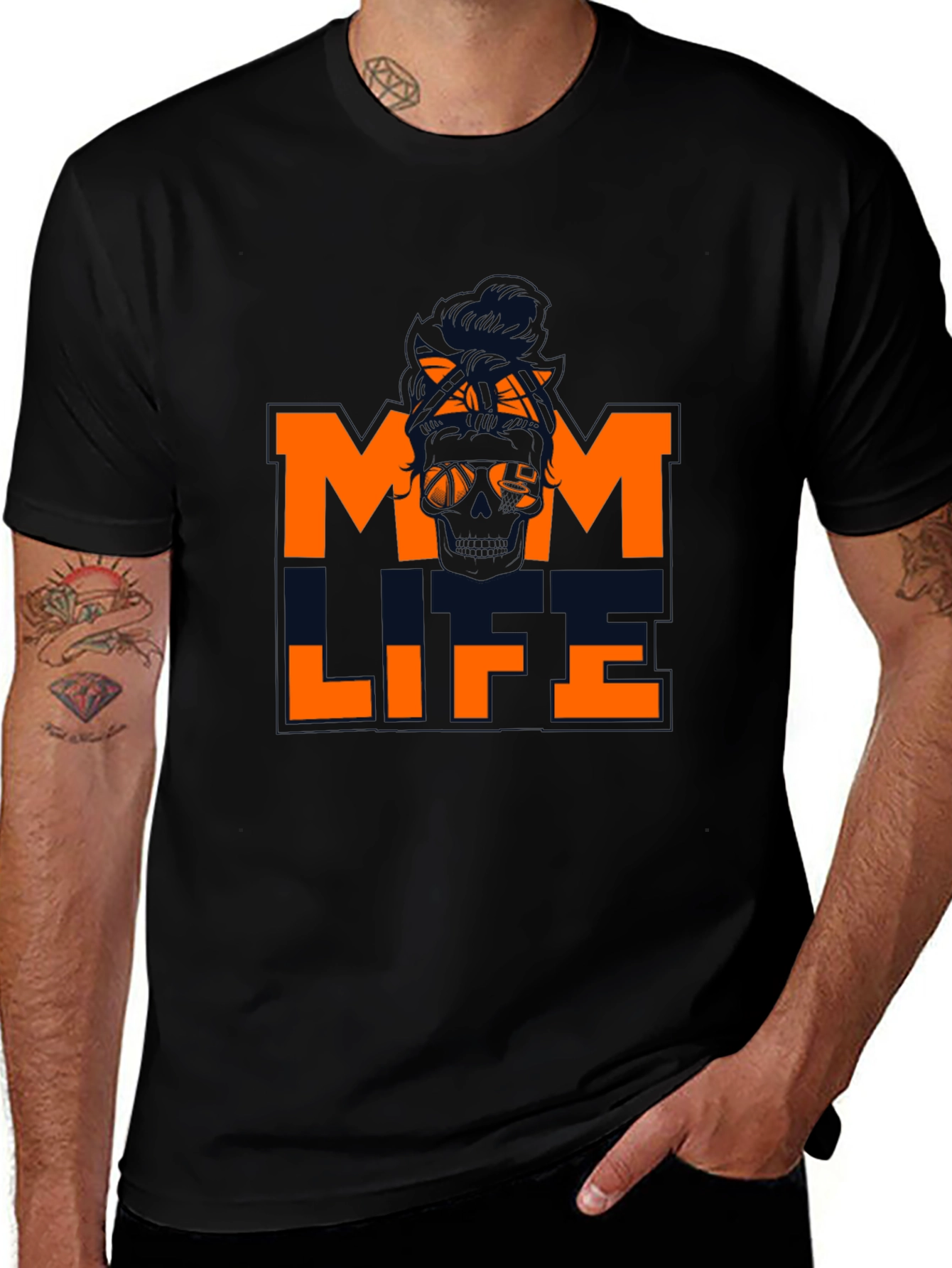 Mom Life Skull Graphic Tee - Black