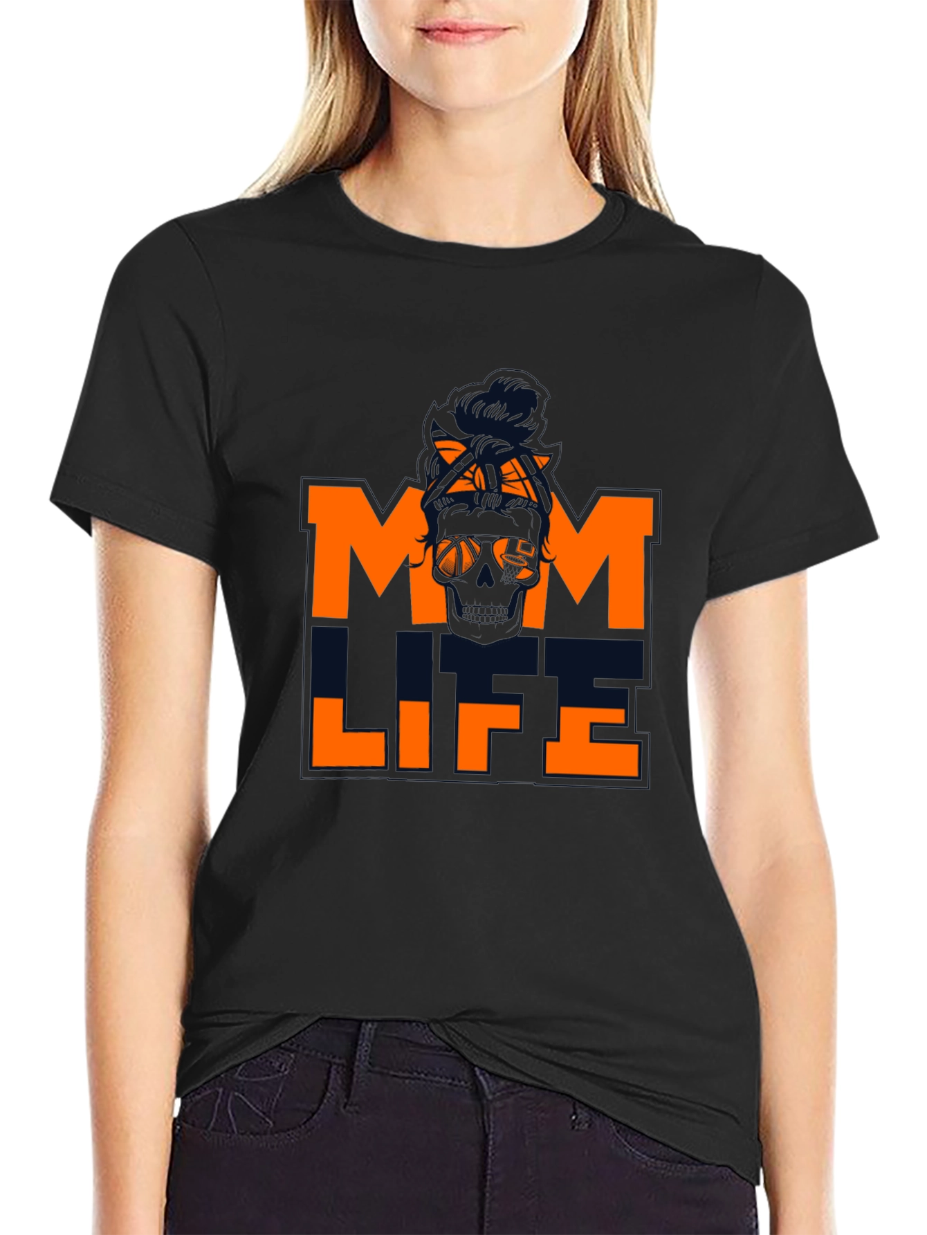 Mom Life Skull Graphic Tee - Black