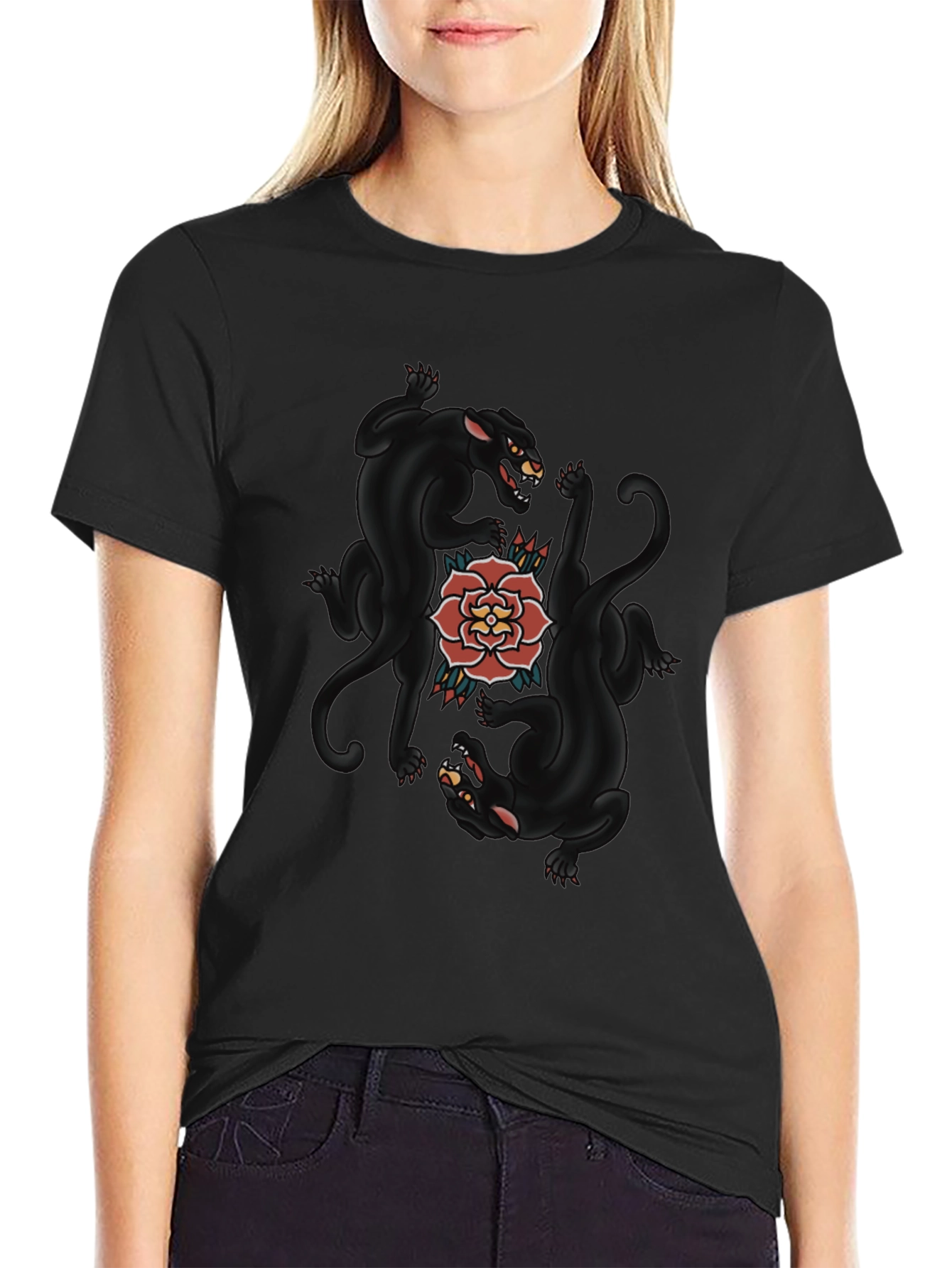 Black Panther & Rose Graphic Tee