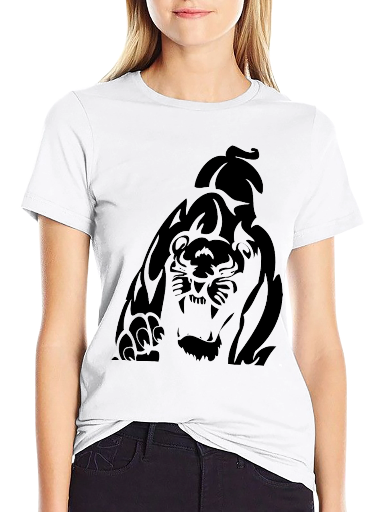 Mens Black Graphic Tee - Tiger Print