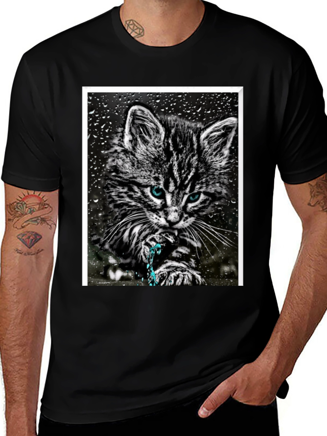 Cat on Rainy Window Graphic T-Shirt