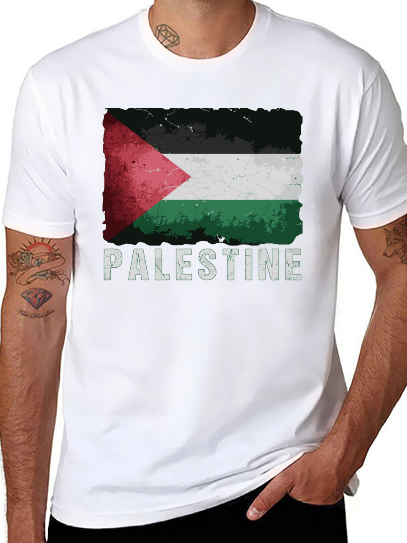 Palestine Flag Graphic Tee - Distressed Style
