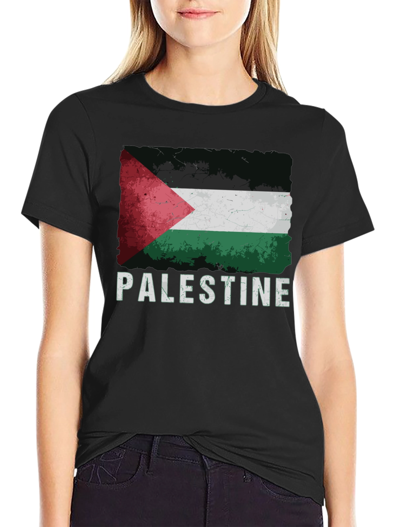 Palestine Flag Graphic Tee - Distressed Style