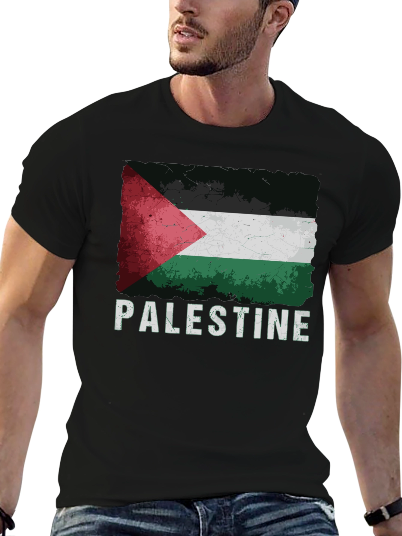 Palestine Flag Graphic Tee - Distressed Style