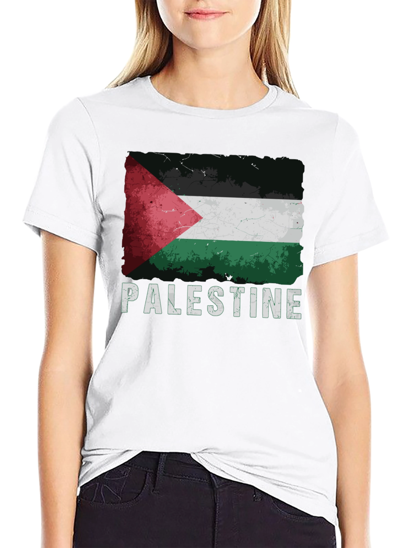 Palestine Flag Graphic Tee - Distressed Style