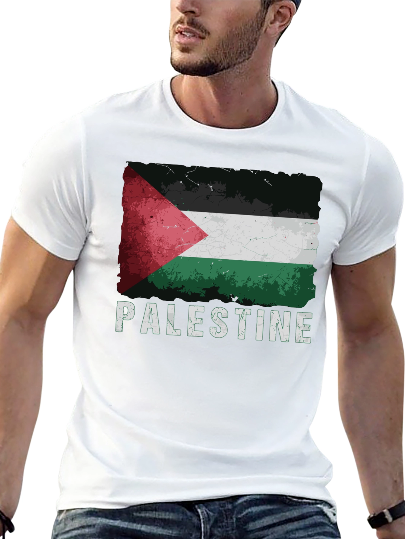 Palestine Flag Graphic Tee - Distressed Style