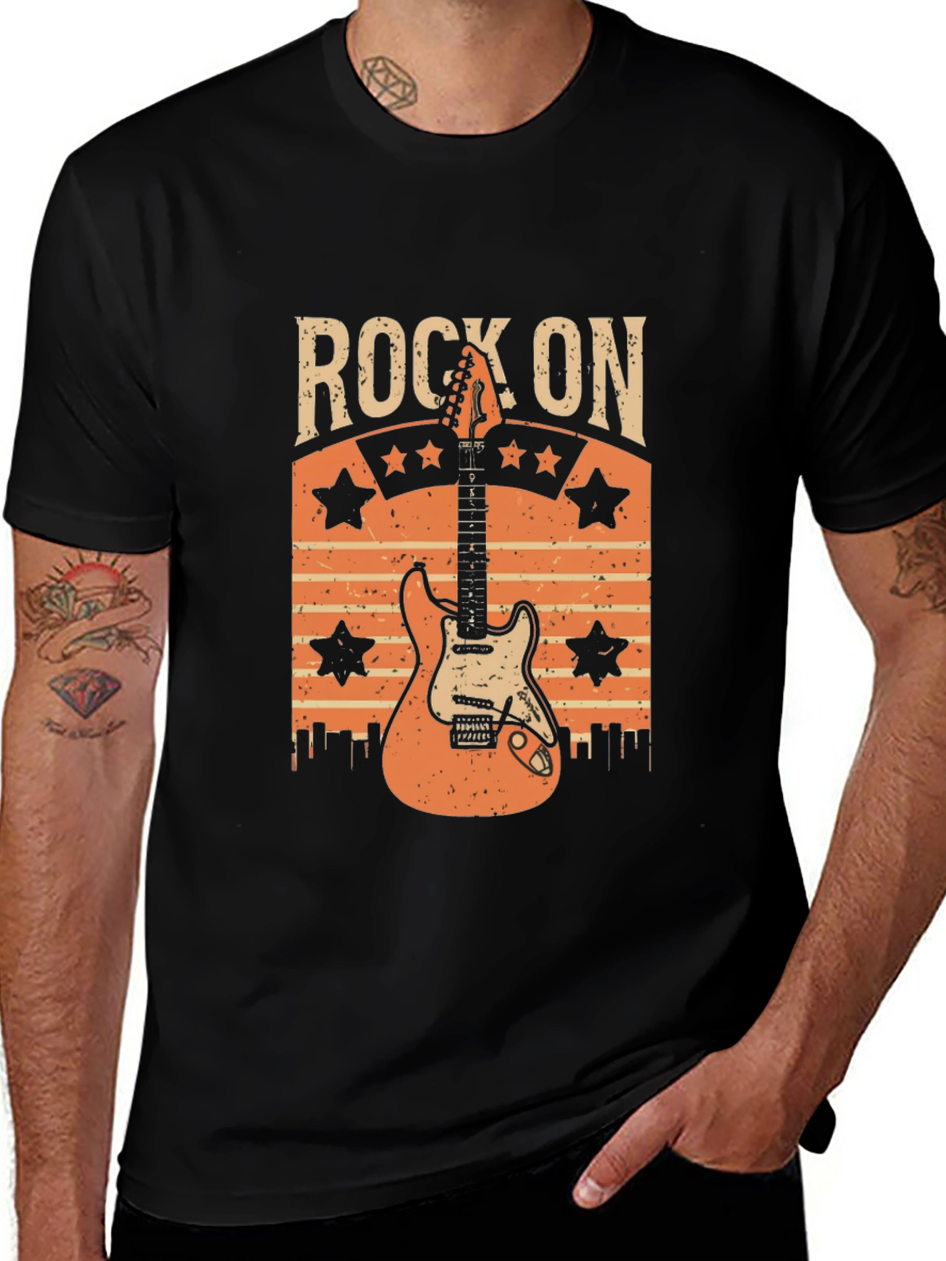 Rock On Guitar T-Shirt - Retro Style