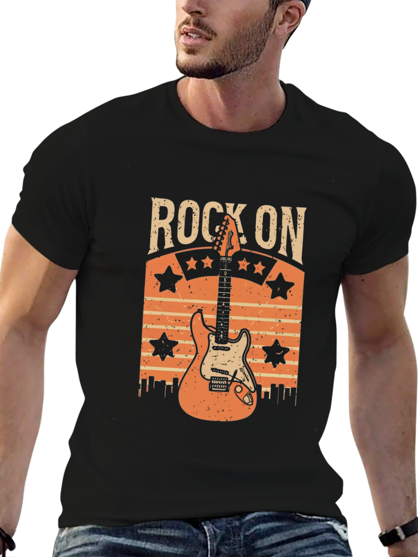 Rock On Guitar T-Shirt - Retro Style