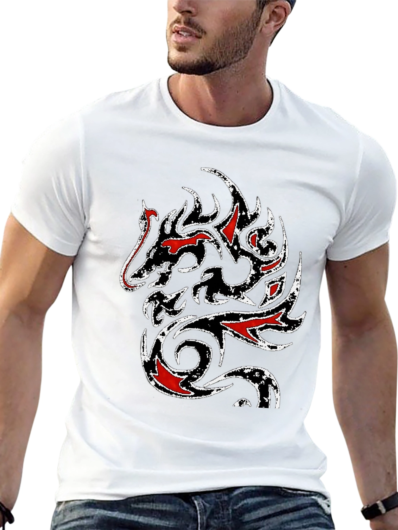 Tribal Dragon Graphic T-Shirt - Black