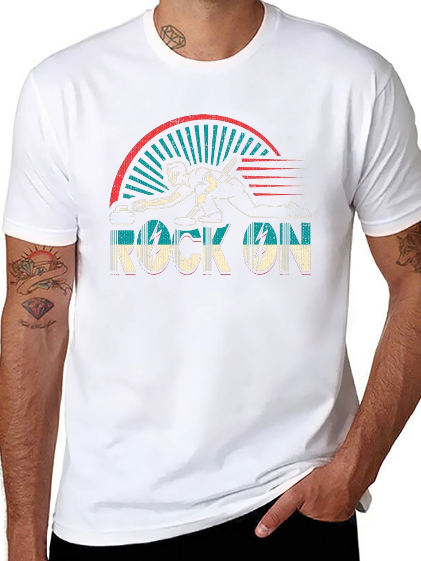 Rock On Curling T-Shirt - Retro Design